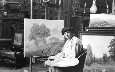 Otto Valstad i sitt atelier ca 1940 Foto: Asker bibliotek